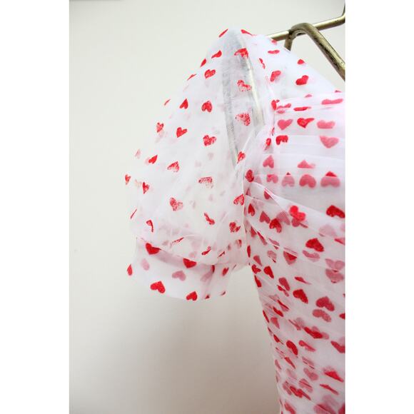 Teuta Matoshi White Heart Tulle Puff Sleeve Dress Gown Size Small - Picture 3 of 10